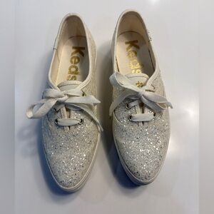 Keds x Kate Spade Glitter Sneakers Platform Women’s White Cream 6 NEW Bridal